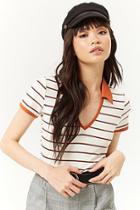 Forever21 Collared Ribbed Striped Top