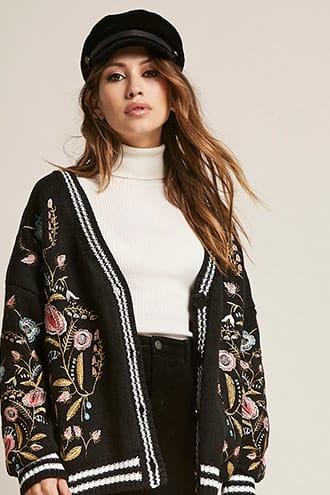 Forever21 Oversized Embroidered Cardigan