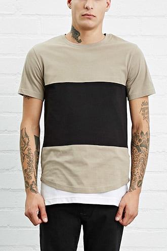 21 Men Men's  Taupe & Black Contrast-paneled Tee