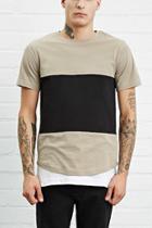 21 Men Men's  Taupe & Black Contrast-paneled Tee