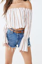 Forever21 Crinkled Striped Off-the-shoulder Crop Top