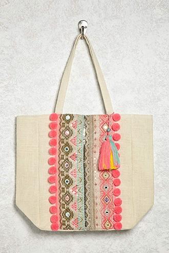 Forever21 Pom-pom Trim Tote Bag