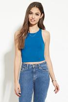 Forever21 Women's  Imperial Blue Heathered Knit Crop Top