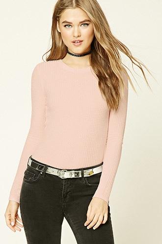 Forever21 Women's Waffle Knit Crew Neck Top