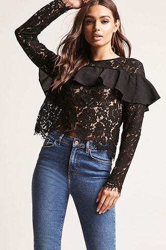 Forever21 Sheer Lace Ruffle Top