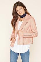 Forever21 Women's  Light Pink Faux Leather Moto Jacket