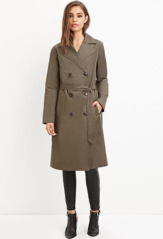 Forever21 Women's Cotton-blend Trench Coat (olive)