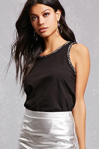 Forever21 Slub-knit Faux Gem Tank Top