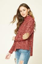 Forever21 Women's  Red & Tan Marled Knit Mock Neck Sweater