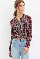 Forever21 Women's  Tartan Plaid Flannel Shirt (burgundy/cream)