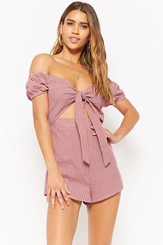 Forever21 Gingham Tie-front Romper