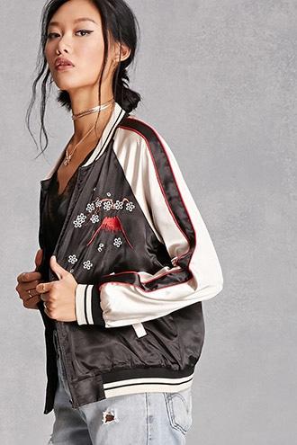 Forever21 Women's  Satin Japan Embroidered Jacket
