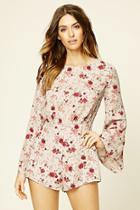 Love21 Women's  Taupe & Berry Contemporary Floral Romper