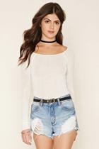 Forever21 Women's  White Semi-sheer Heathered Top