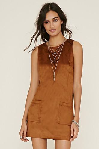 Forever21 Women's  Chestnut Faux Suede Shift Dress