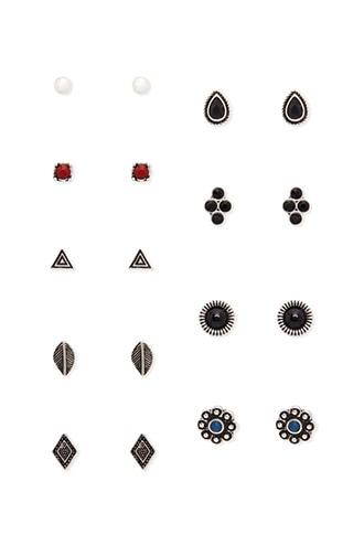 Forever21 B.silver & Black Faux Stone Geo Stud Set