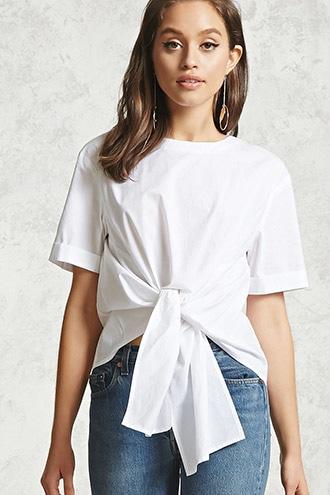 Forever21 Tie-front Poplin Top