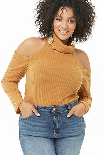 Forever21 Plus Size Open-shoulder Turtleneck Top