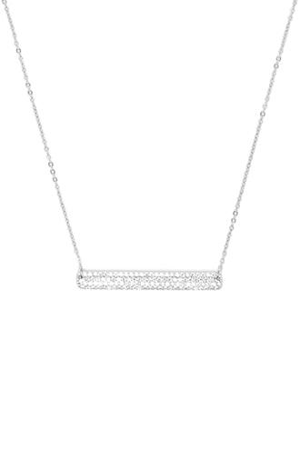 Forever21 Silver & Clear Rhinestone Bar Pendant Necklace