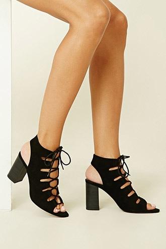 Forever21 Women's  Lace-up Faux Suede Cutout Heels