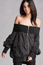 Forever21 Off-the-shoulder Bomber Jacket
