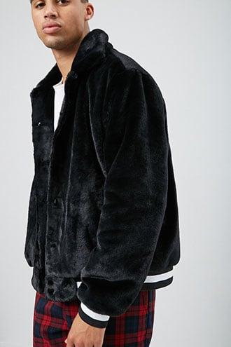 Forever21 Striped-trim Faux Fur Jacket