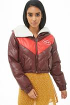 Forever21 Hooded Nyc Faux Leather Puffer Jacket