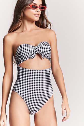 Forever21 Gingham Strapless One-piece Swimsuit
