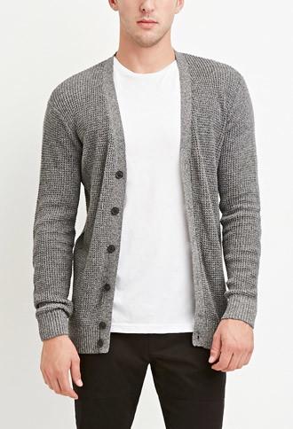 21 Men Marled Patch-sleeve Cardigan (heather Grey)
