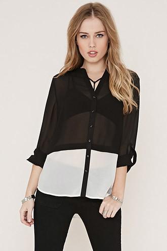 Forever21 Women's  Contrast-paneled Blouse