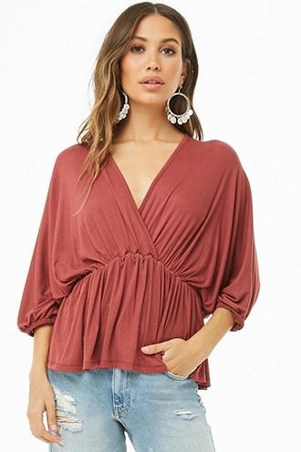 Forever21 Plunging Batwing-sleeve Top