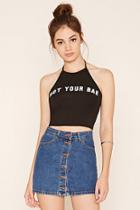 Forever21 Women's  Black & White Heartbreaker Graphic Halter Top