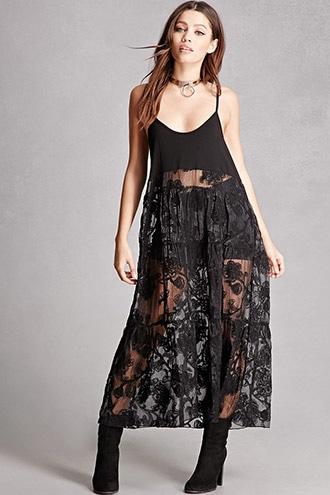 Forever21 Embroidered Sheer Cami Dress