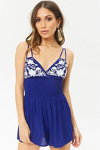 Forever21 Floral Embroidered Cami Romper