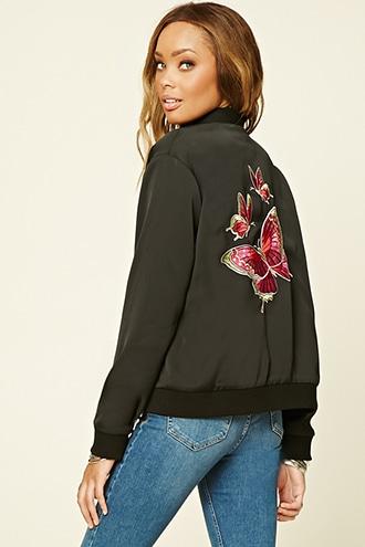 Forever21 Women's  Butterfly Souvenir Jacket