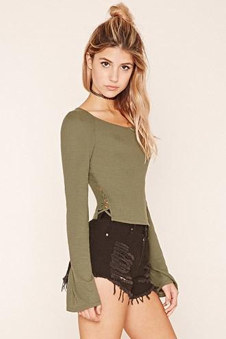 Forever21 Women's  Olive Bell-sleeved Top