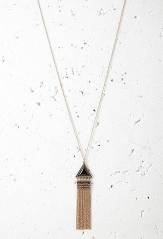 Forever21 Fringed Triangle Pendant Necklace (antic Gold/black)