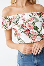 Forever21 Tropical Print Off-the-shoulder Crop Top