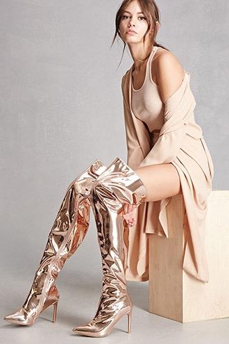 Forever21 Metallic Thigh-high Boots