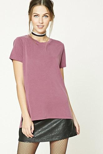 Forever21 Women's  Berry Slub Knit Side Slit Tee