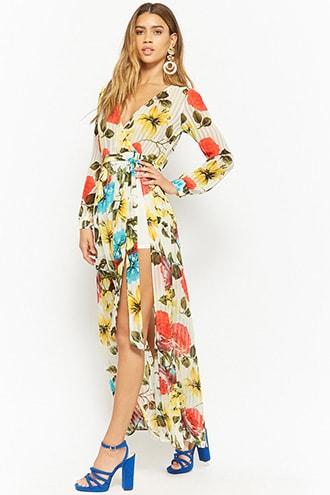 Forever21 Floral Shadow-striped Maxi Dress