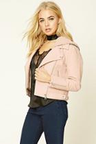 Forever21 Women's  Beige Faux Leather Bomber Jacket