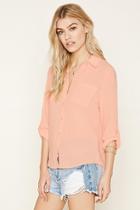 Forever21 Women's  Peach Lace-paneled Shirt