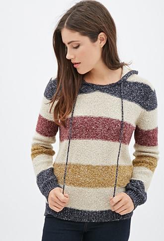 Forever21 Textured Knit Striped Hoodie