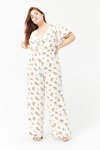 Forever21 Plus Size Floral Plunging Jumpsuit