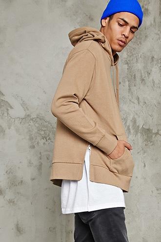 21 Men Men's  Taupe Zip-hem Hoodie