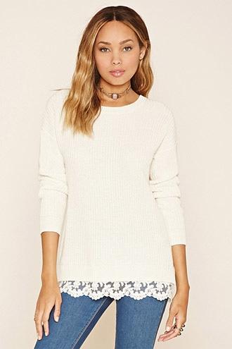 Forever21 Women's  Lace-hem Knit Sweater