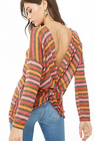 Forever21 Striped Metallic Twist-back Top
