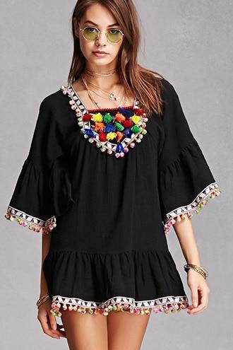 Forever21 Velzera Pom Pom Tassel Tunic