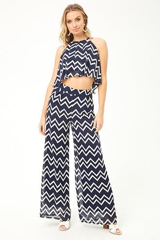 Forever21 Chevron Stripe Crop Top & Pants Set